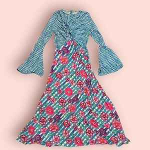 CeliaB Floral Blue and Pink Maxi Dress